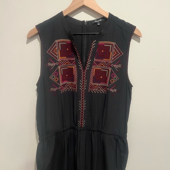 Madewell Embroidered 100% Silk Folkway Jumpsuit Black size 6 - Picture 1 of 7